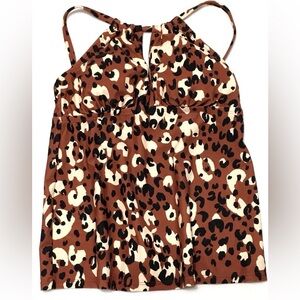 Kona Sol Women's Size S (4-6) Black Brown Cheetah Animal Print Tankini Top